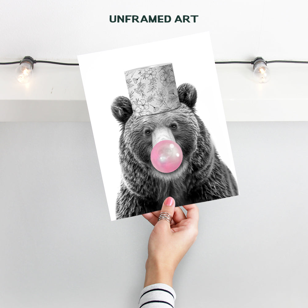 Farmhouse Bathroom Wall Decor - Funny Bathroom Decor - Black Gray Grey Kids Bathroom Decor - Cute Bear Restroom Wall Decor - Bathroom Accessories for Men, Boys Bathroom Wall Art, Modern Bathroom Art