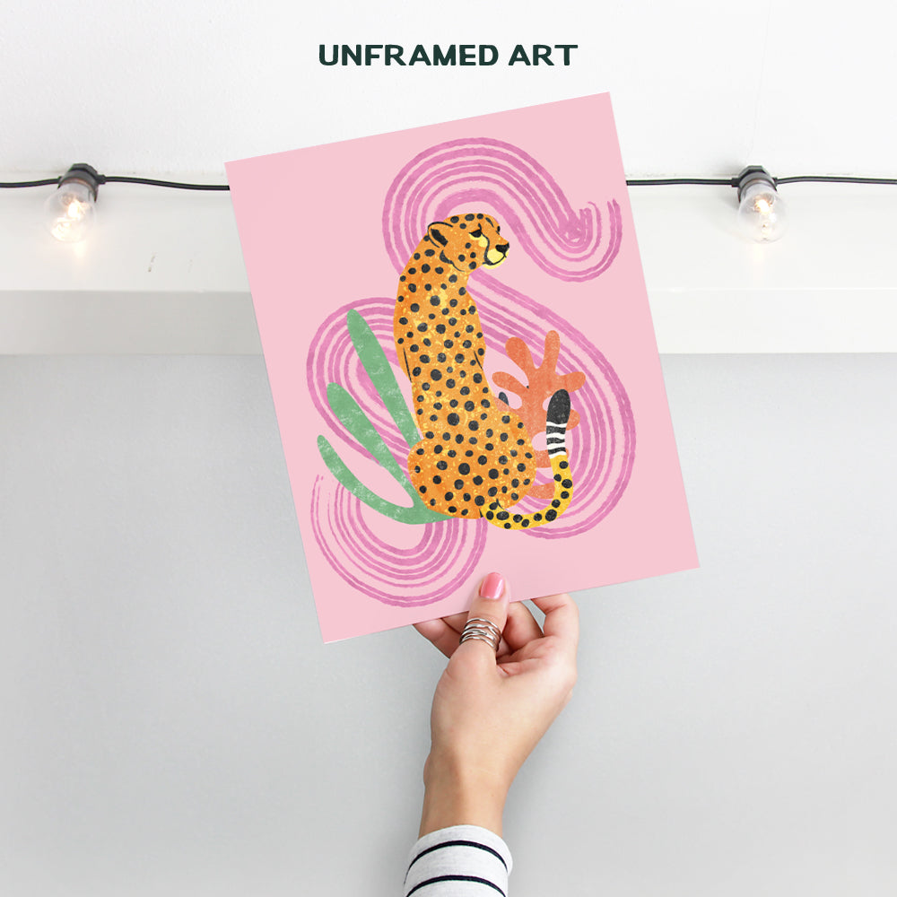 Mid Century Modern Abstract Cheetah - Pink Boho Wall Art - Minimalist Gallery Wall Decor - Aesthetic Room Decor - Bohemian Bedroom Decor - Living room Wall Collage - Geometric - Home Decor