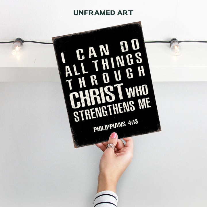 Christian Bible Verse Art Print - I Can Do All Things Through Christ - Christian Wall Art for Men - Jesus Scripture Wall Decor - God Wall Art - Inspirational spiritual Gifts - Catholic Gifts