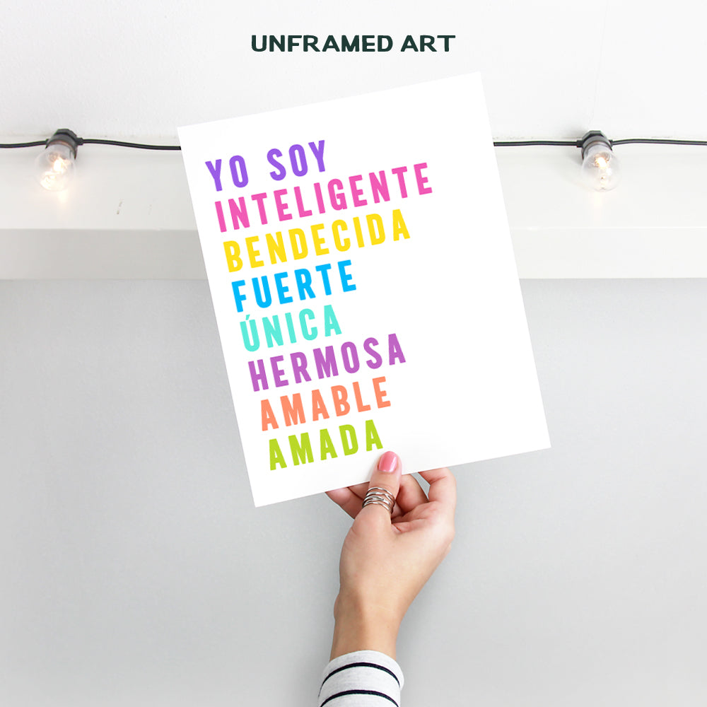 positive affirmation Spanish Wall Art & Decor - Inspirational Quotes for Girls, Women, Latinas - Decoracion de Pared - Motivational Wall Decor - Empowered Women - Hispanic Gifts - Unframed