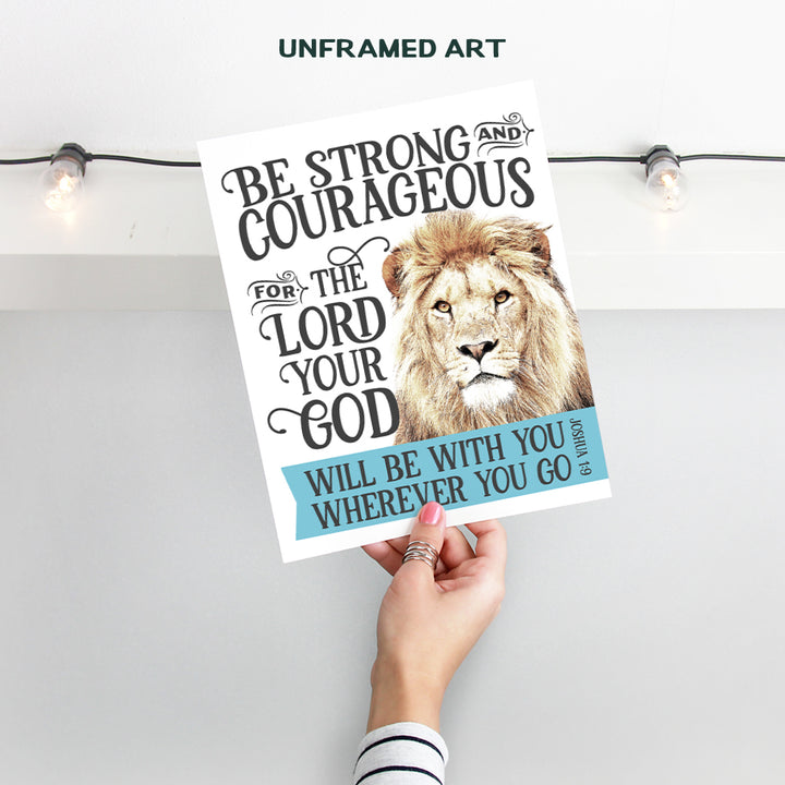 Bible Verse Christian Wall Decor - Lion Scripture Decor - Motivational, Sayings, Inspirational Quotes - Religious Art - Christian Wall Art for Men, Boys Bedroom, Teen Room - Joshua 1 9 God Decor