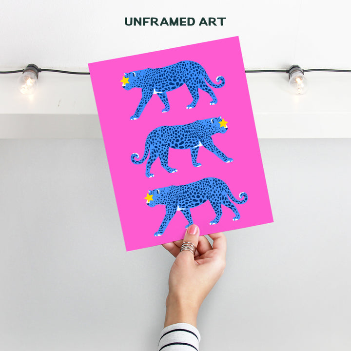 Cheetah Wall Art & Decor - Trendy Aesthetic Room Decor - VSCO Indie Preppy Room Decor - Pink Blue Cheetah Print - Minimalist Mid-century modern Wall Art - Leopard Home Decor - Yellowbird Art & Design