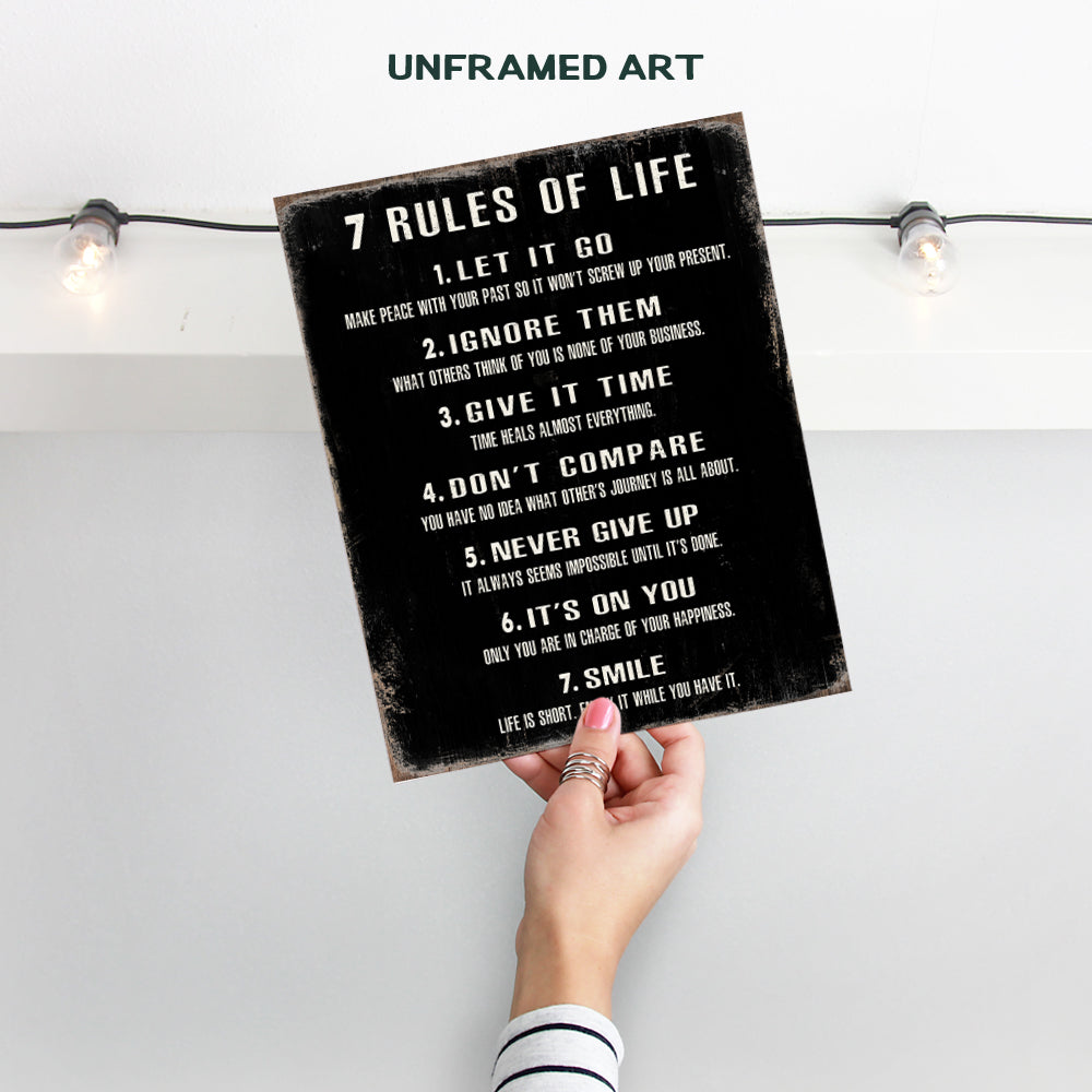 7 Rules of Life Wall Art 11x14 - Inspirational Quotes Wall Art - Motivational Wall Decor - positive Quotes - Inspirational Gifts for Women, Men, Classroom - Home Office, Living Room Decor Poster