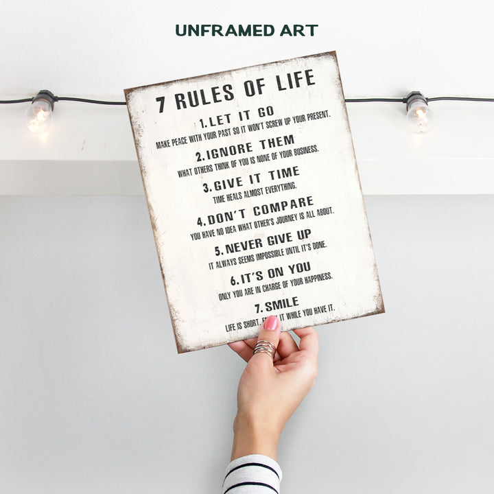 7 Rules Of Life Wall Art - Inspirational Wall Art - Inspirational Gifts for Women Men - Motivational poster - Home Office Bedroom Living Room - Motivational Wall Art - Positive Quotes Wall Decor 8x10