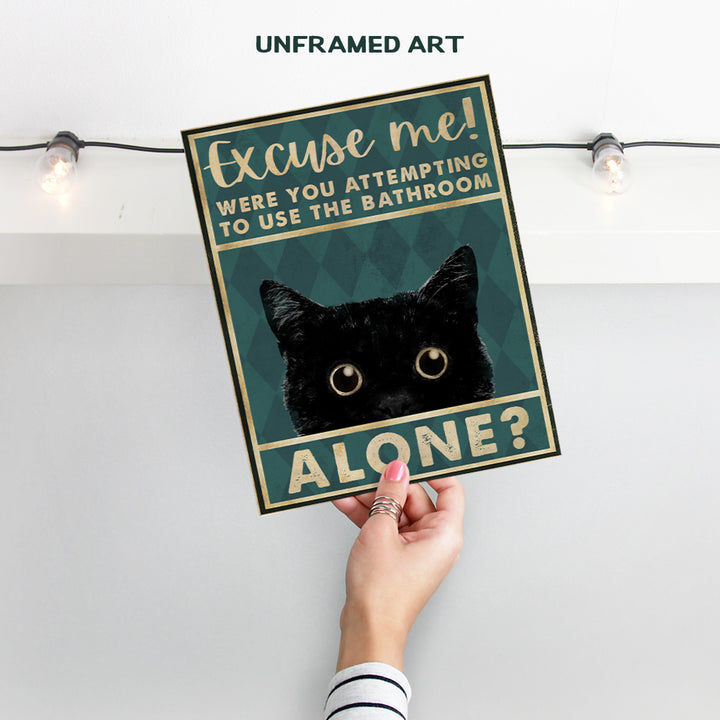 Cute Kitty Wall Decor - Restroom Sign for Women - Cute Cat Themed Powder Room Decorations - Unique Bathroom Wall Decor for Cat Lovers - Funny Bathroom Decor - Cat Poster, Cat Wall Art