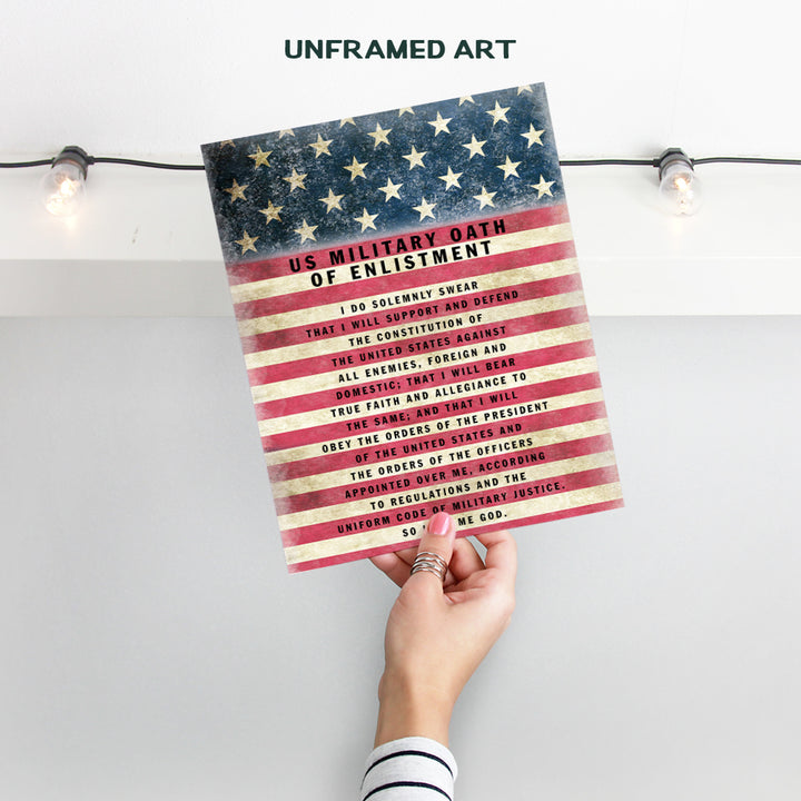 Patriotic American Flag Art - Military Oath of Enlistment - Gift for Soldiers, Veteran, Armed forces, Marines, Navy, Coast Guard - Patriotic Wall Decor - United States Flag, Motivational Quotes