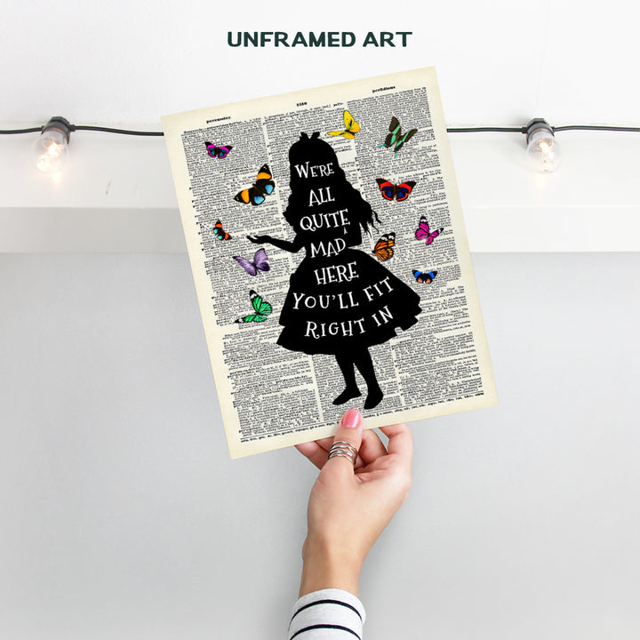 Alice Wonderland Quote Dictionary Wall Art - 8x10 Photo, Home Decor Poster - Unique Room Decorations for Bedroom, Office, Girls, Kids Room - Great Gift - 8x10 Unframed Picture Print