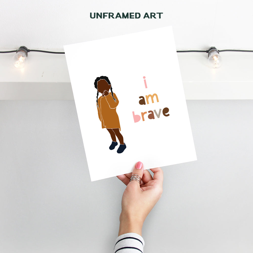 I Am Brave - African American Girl, Kids - African American Wall Decor - Baby Nursery Decoration - Little Girls Bedroom Wall Art - Black Wall Art - Positive Affirmations Wall Art - Inspirational Decor