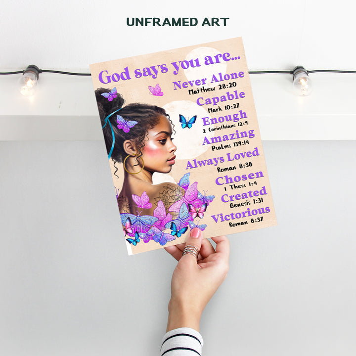 African Americans Wall Art & Decor - God Says You Are - Afro Black Art - Black women Poster - Pink Black Girl Magic - Inspiration Motivation spiritual Religious Christian Scripture - Teen Bedroom