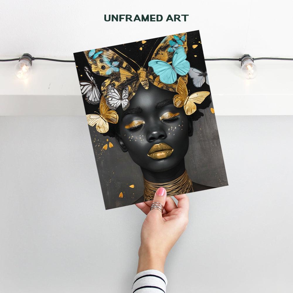 Black women African American Art - Glam Black and Gold, Black and Blue Wall Decor - Melanin Black pride Poster - Black Wall Art - African American Wall Decor - Black Girl Magic Chic Living room Decor