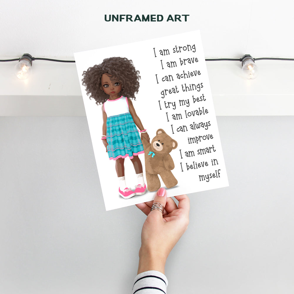 African American Girl Positive Affirmations - Black Wall Art - African American Wall Art - Little Girls Bedroom - Inspirational Sayings for Wall Decor - Positive Quotes Wall Decor - Toddler Girls Room