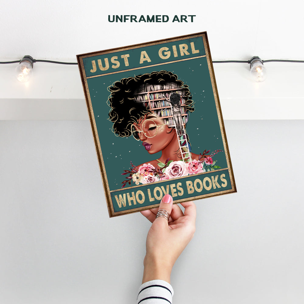 African American Wall Art - Positive Black Wall Art - Black Woman Poster - African American Girl, African American Women, Black Women - Motivational Wall Decor - Never Underestimate a Girl With a Book