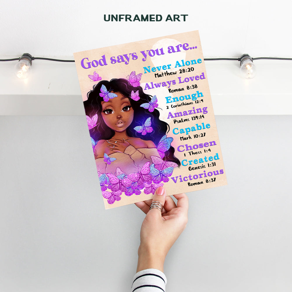 African Americans Wall Art & Decor - God Says You Are - Afro Black Art - Black women Poster - Pink Black Girl Magic - Inspiration Motivation spiritual Religious Christian Scripture - Teen Bedroom