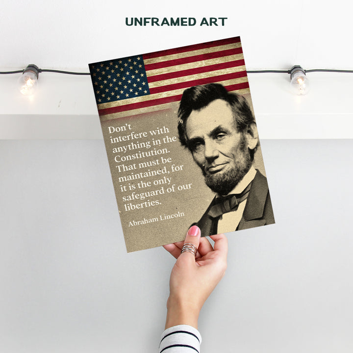 Abe Lincoln Quote, American Flag Art - 8x10 Patriotic Wall Decor for Home or Office - Unique Gift for Republicans, Conservatives, Democrats, Liberals Fans - UNFRAMED Constitution Art