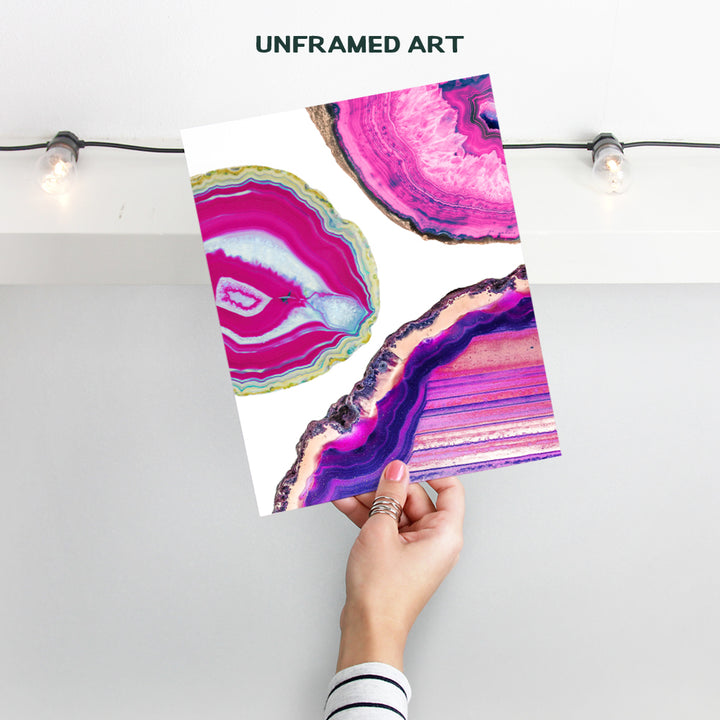 Agate Geode Art Print - Contemporary Wall Art Poster - Modern Chic Home Decor for Bedroom, Living Room, Bathroom, Office, Kitchen, Family and Teens Room - Gift for Women, Gems Lover, 8x10, Pink Purple