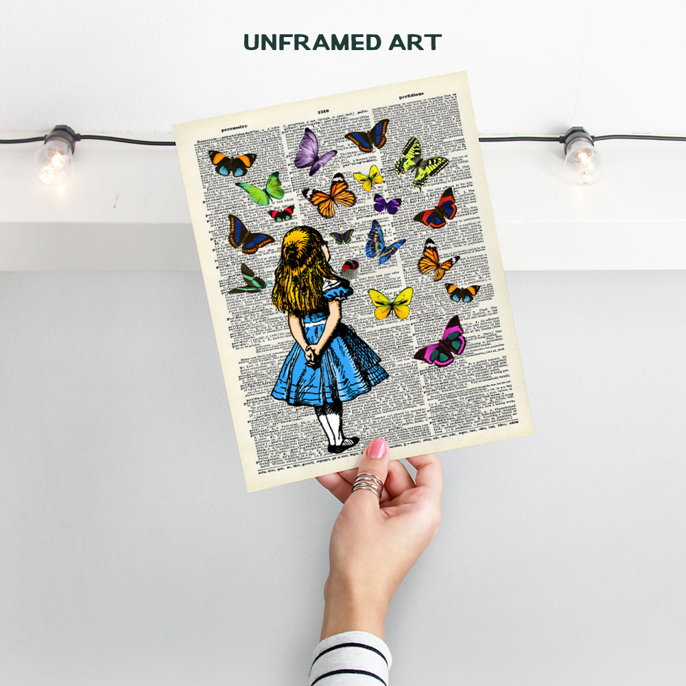 Alice Wonderland Upcycled Dictionary Wall Art - Vintage Style Art Poster and Great Gift or Home Decor for Kids or Girls Room, Nursery, Baby Room - 8x10 Unframed Print