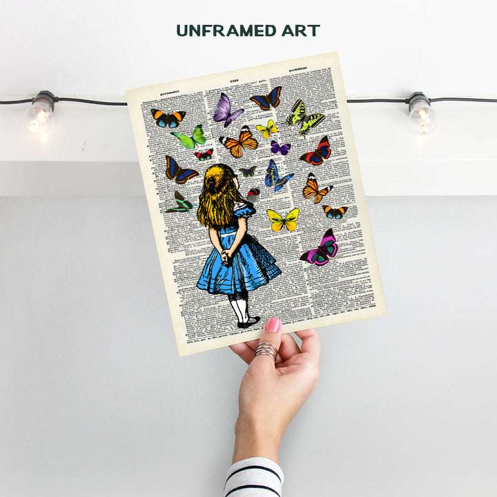 Alice Wonderland Upcycled Dictionary Wall Art - Vintage Style Art Poster and Great Gift or Home Decor for Kids or Girls Room, Nursery, Baby Room - 8x10 Unframed Print