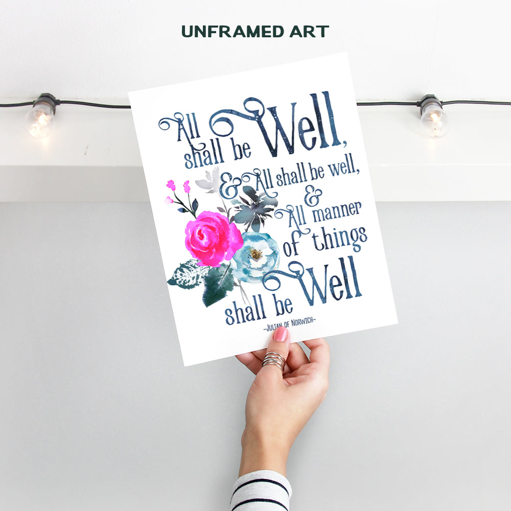 Julian of Norwich - All Shall Be Well - Spiritual Religious Wall Art - Inspirationall Christian Wall Decor - Bible Verse Encouragement Gifts - Catholic Wall Decor - Holy Scriptures Wall Decor - Faith