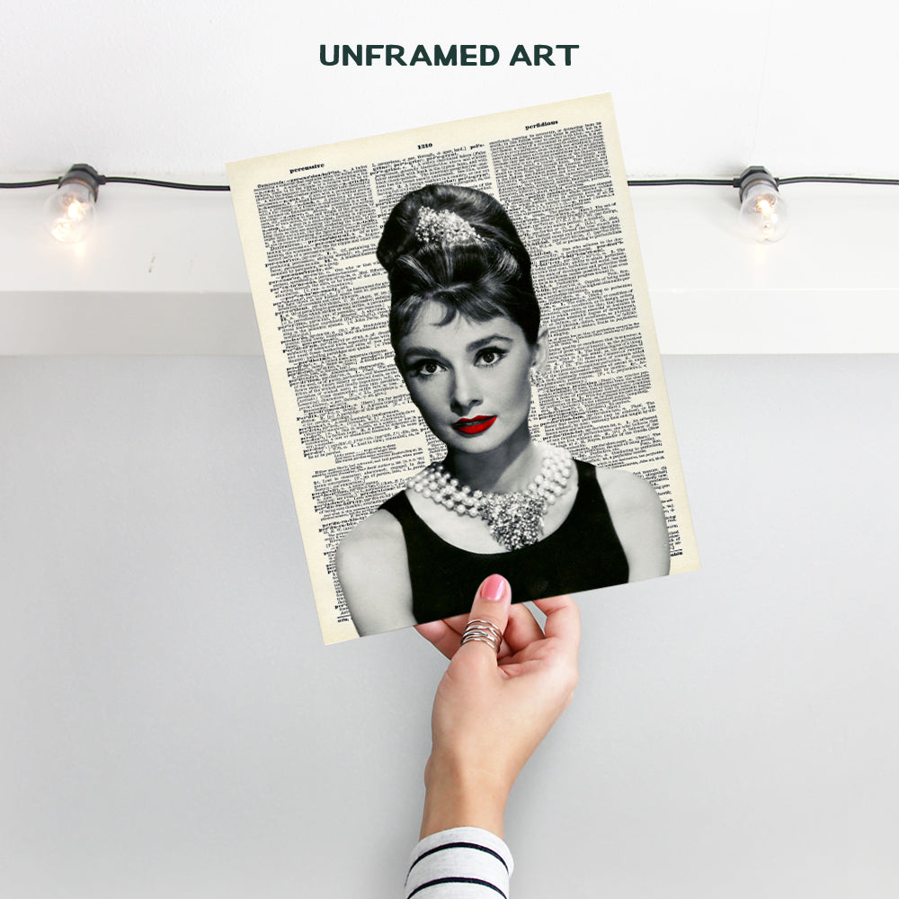 Audrey Hepburn Upcycled Dictionary Wall Art Print - Vintage 8x10 Unframed Photo - Perfect Easy Gift - Chic Home Decor - Red Lips