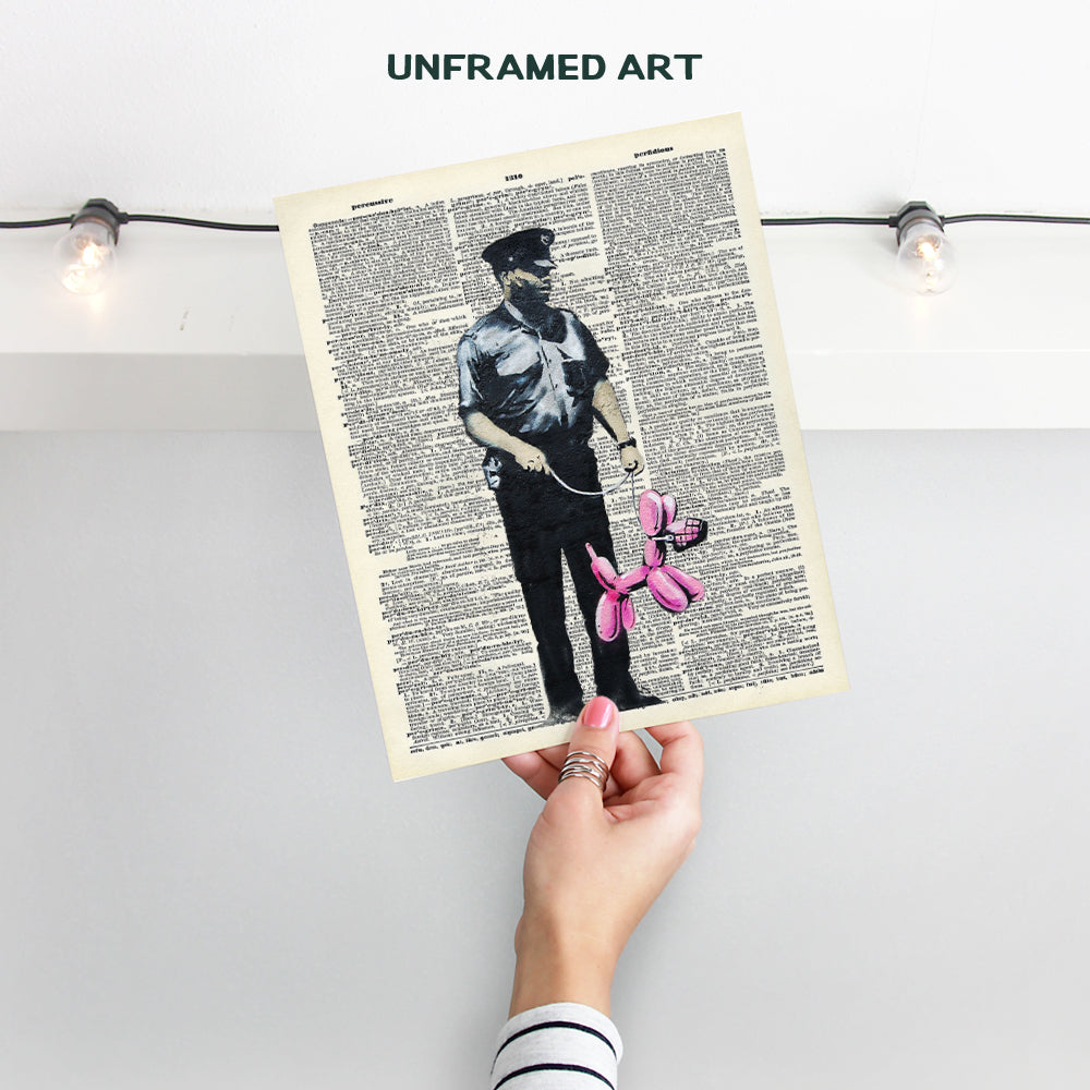 Banksy Street Art Wall Decor Picture - Upcycled Graffiti for Bedroom, Bathroom, Kids Room - Gift for Contemporary, Modern Art Fans, Dog Lovers, Policemen, Police, Law Enforcement - 8x10 Poster Print