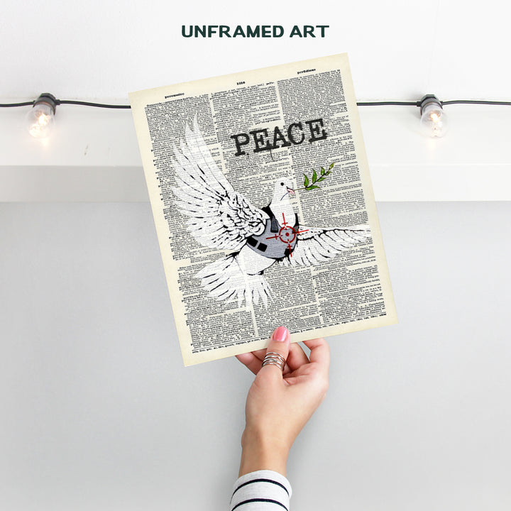 Banksy Graffiti Dictionary Art Print - Inspirational Vintage Upcycled Wall Art Poster- Modern Chic Home Decor for Bedroom, Dorm, Bathroom - Gift for Teens, Mural Fans - 8x10 Photo Unframed - Peace