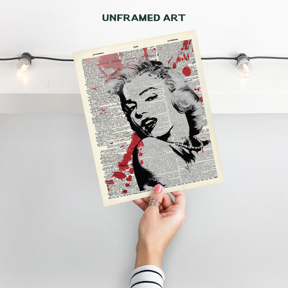 Banksy Marilyn Monroe Wall Decor - Upcycled Dictionary Wall Art Print - Gift and Room Decorations For Hollywood Movie Fan, Home Theater - Graffiti Street Art Mural Style - Chic Home Decor, 8X10 Photo