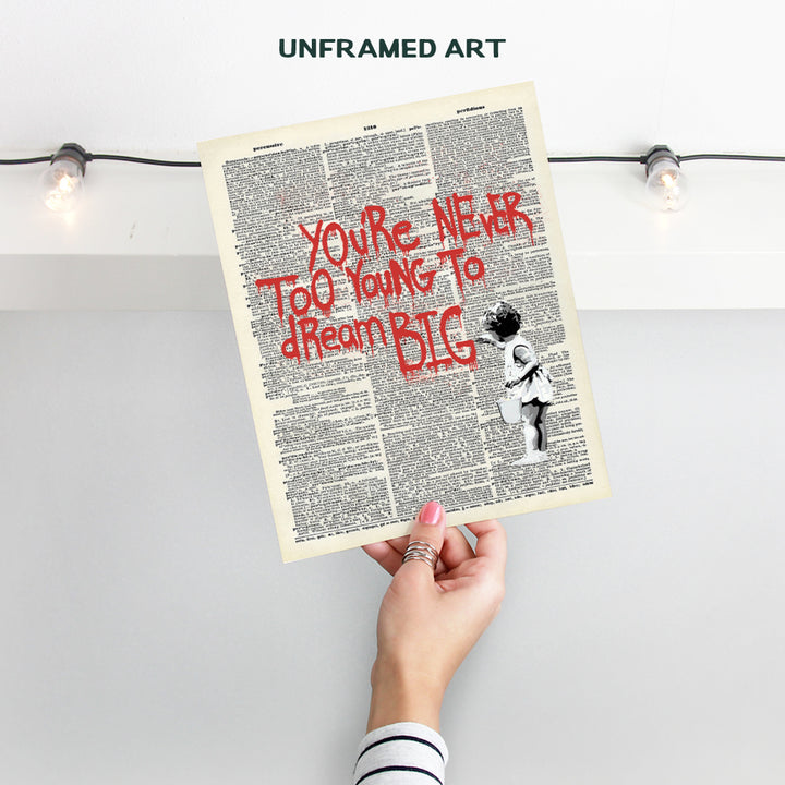 Banksy Motivational Dictionary Wall Art, Home Decor - Inspirational Vintage Art Print, Poster - Unique Room Decorations for Teens, Kids Room, Office - Gift for Men and Women - 8x10 Photo Unframed