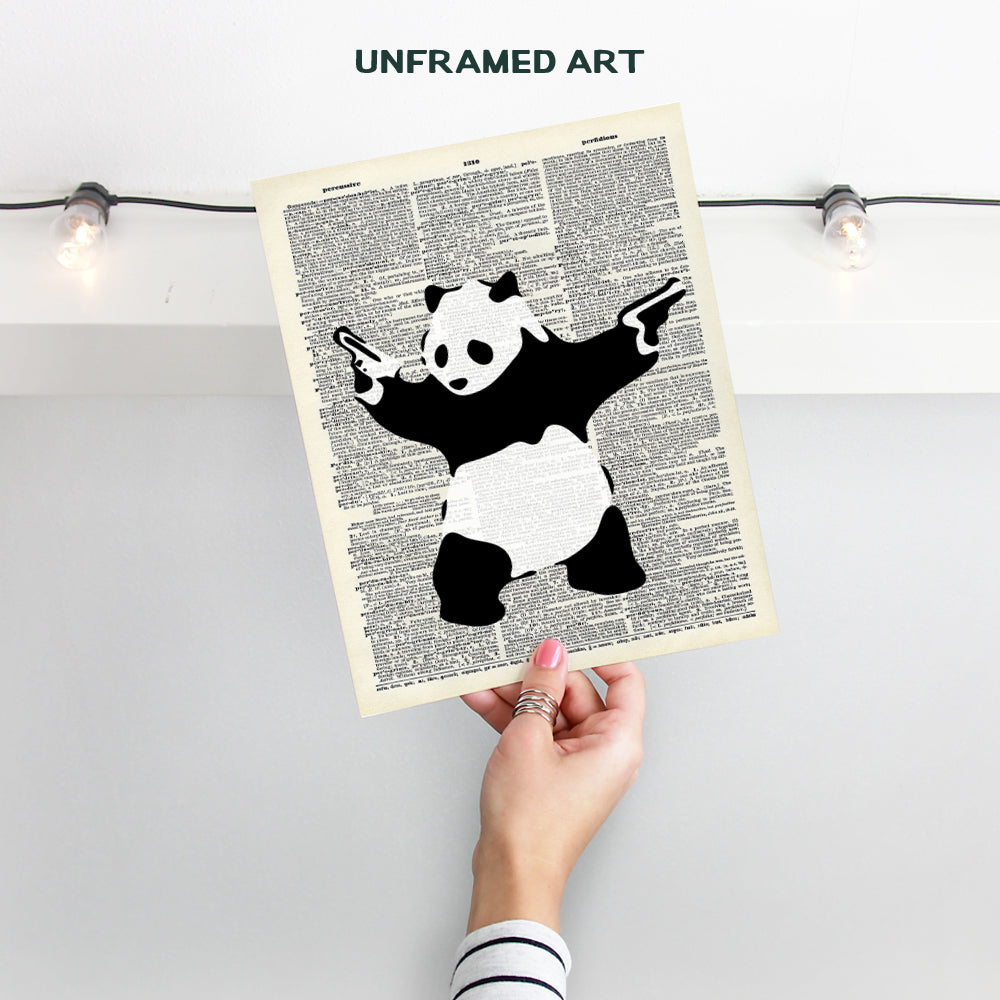 Banksy Shooting Panda Poster - 8x10 Graffiti Wall Art, Home Decor, Decoration - Cool Urban Street Art for Bedroom, Apartment, Living Room - Gift for Men, Boys, Teens, Guns or Firearms Fans -UNFRAMED