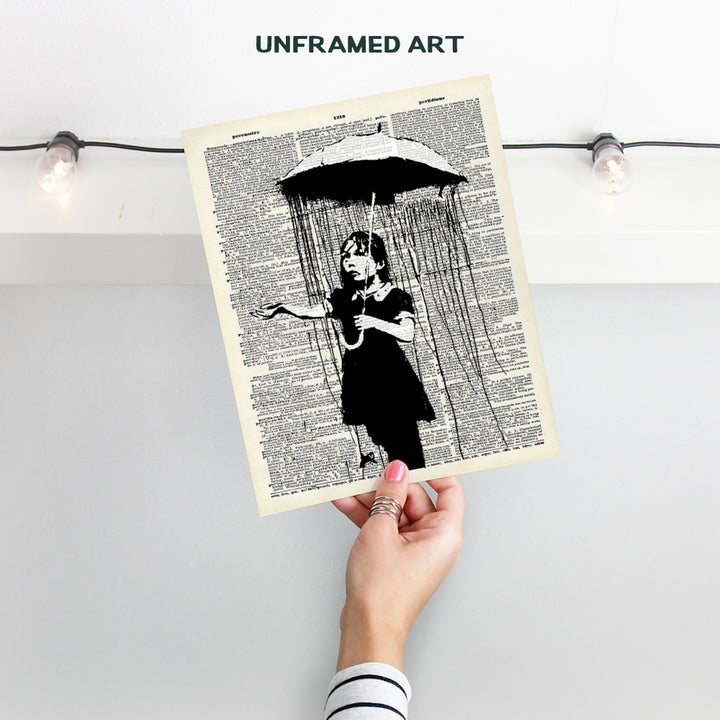 Banksy Girl with Umbrella Dictionary Street Art Poster - 8x10 Photo - Unframed Graffiti Picture Print