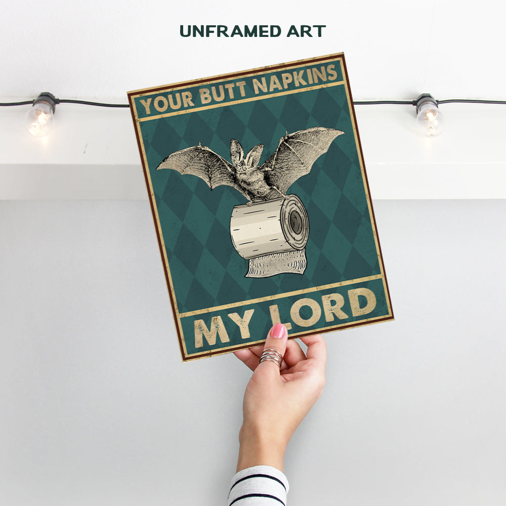 Your Butt Napkins My Lord - Bat Wall Decor - Gothic Bathroom Decor - Funny Bathroom Wall Art - Toilet Paper Wall Art Decorations - Restroom Sign - Bath Wall Decor- Funny Wall Decor - Powder Room Decor