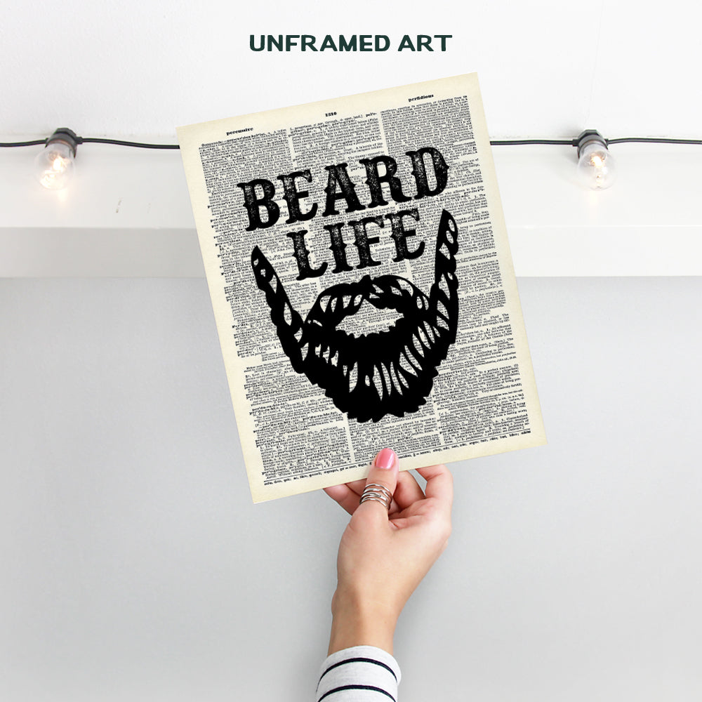 Beard Life Typography Bathroom Wall Art 8x10 Poster Print - Unique Home Decor, Decoration for Bath, Barber Shop, Salon, Man Cave - Gift for Men, Husband, Him, Barbers, Hair Stylists - Unframed Picture