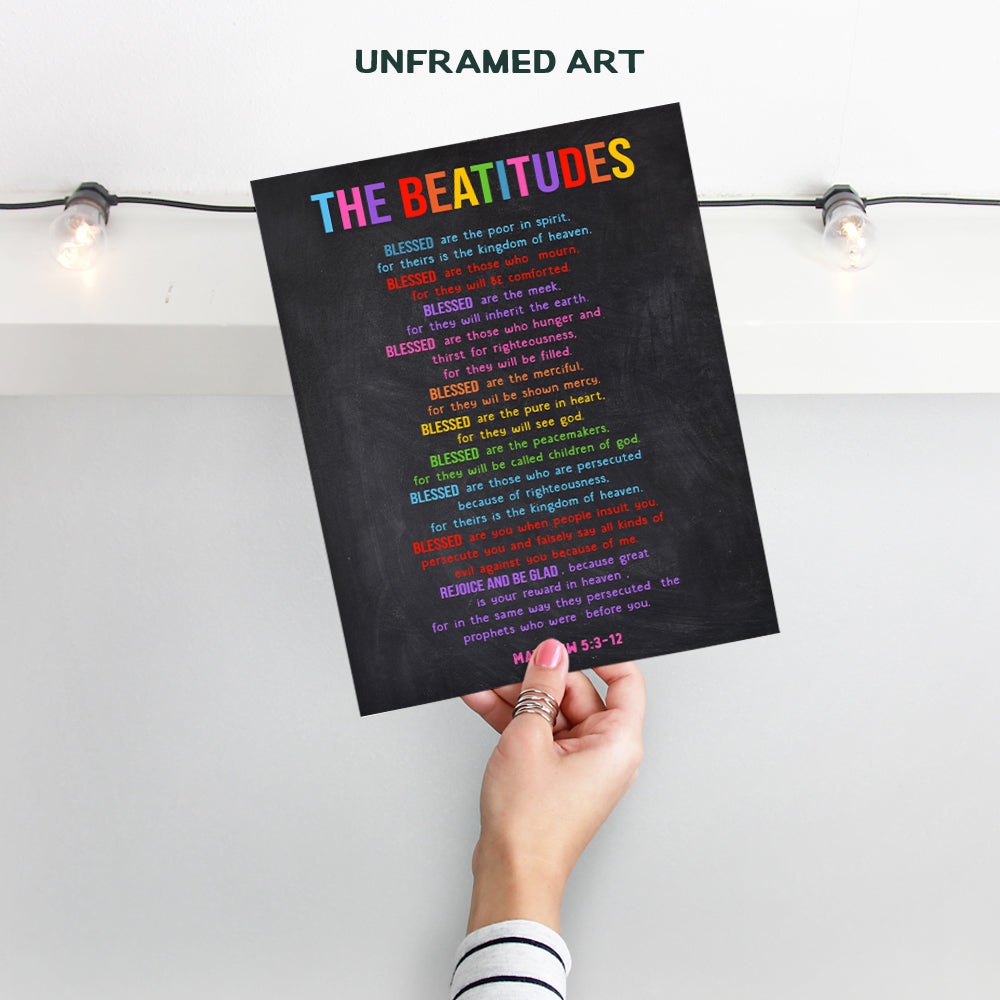 The Beatitudes Wall Art - Religious Wall Decor - Christian Gifts for Women, Kids - Catholic Gifts - Inspirational Bible Verses Wall Decor - Spiritual Scripture Wall Art - Boys Room, Girls Bedroom