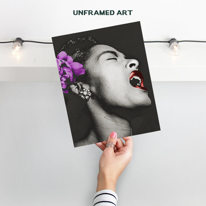 Billie Holiday Poster - African American Wall Art - Black Wall Decor - Gift for Singer, Performer, Black History - 8x10 Wall Art for Bedroom, Living Room, Jazz Music Studio - Lady Sings the Blues