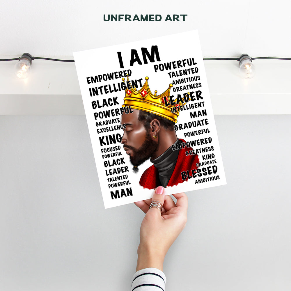 positive Affirmations for Black Men - I Am Inspirational Quotes Wall Art - Black pride - positive Quotes Wall Decor for African Americans - masculine Motivational posters for Men - Black Wall Art