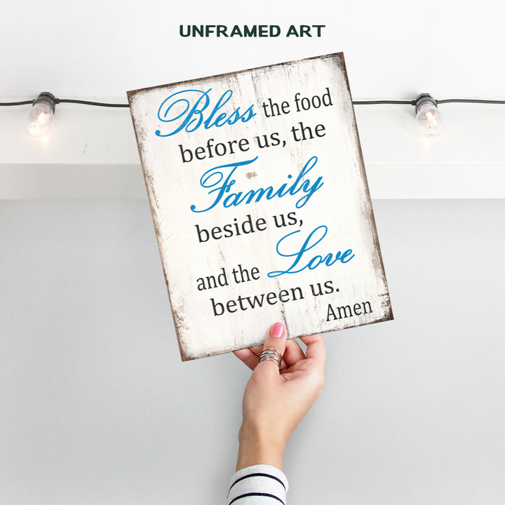 Bless the Food Before Us Sign - Kitchen, Dining Room Decor - Vintage Retro Cafe, Restaurant or Home Wall Art - Gift for Cooks and Chefs - Cute Unique Boho Engagement, Anniversary Gift for Women, Her