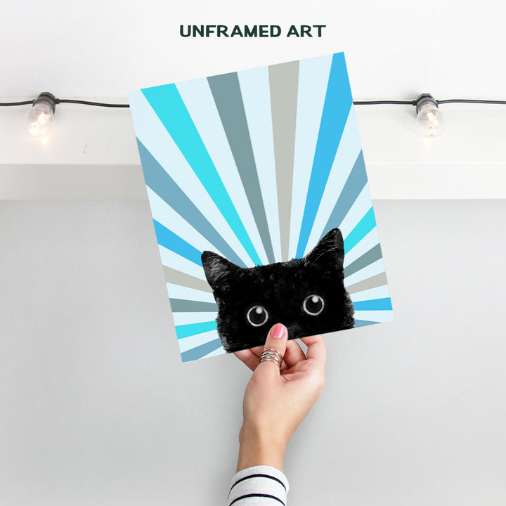 Cat Wall Decor Boho Wall Art - Blue Vintage Retro Boho-chic Minimalist Mid Century Room Decor - Farmhouse Boho Wall Decor - Chic Cute Black cat Poster, Cat Stuff, Cat Mom, Cat Themed Gifts for Women