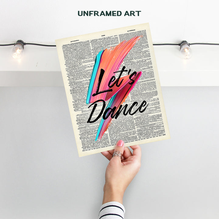 Let's Dance Poster Print - 8x10 Dictionary Wall Art Decor, Home Decoration for Bedroom, Bathroom, Living Room - Cool Unique Gift for Women, Men, 80s Music, Punk Rock Fan