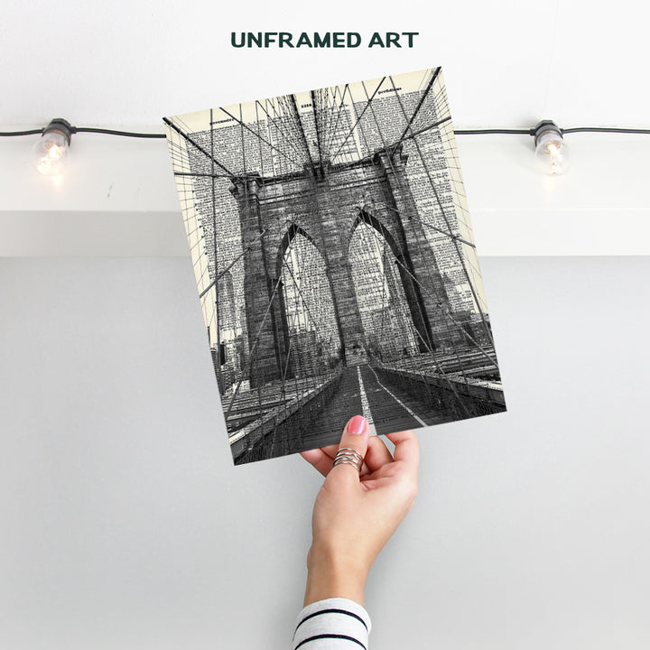 Brooklyn Bridge Poster, Dictionary Wall Art - Upcycled 8x10 Vintage Retro New York City Home Decoration - Chic Office or Apartment Decor - Unique Gift for New Yorkers, NYC, NY, Manhattan Fans