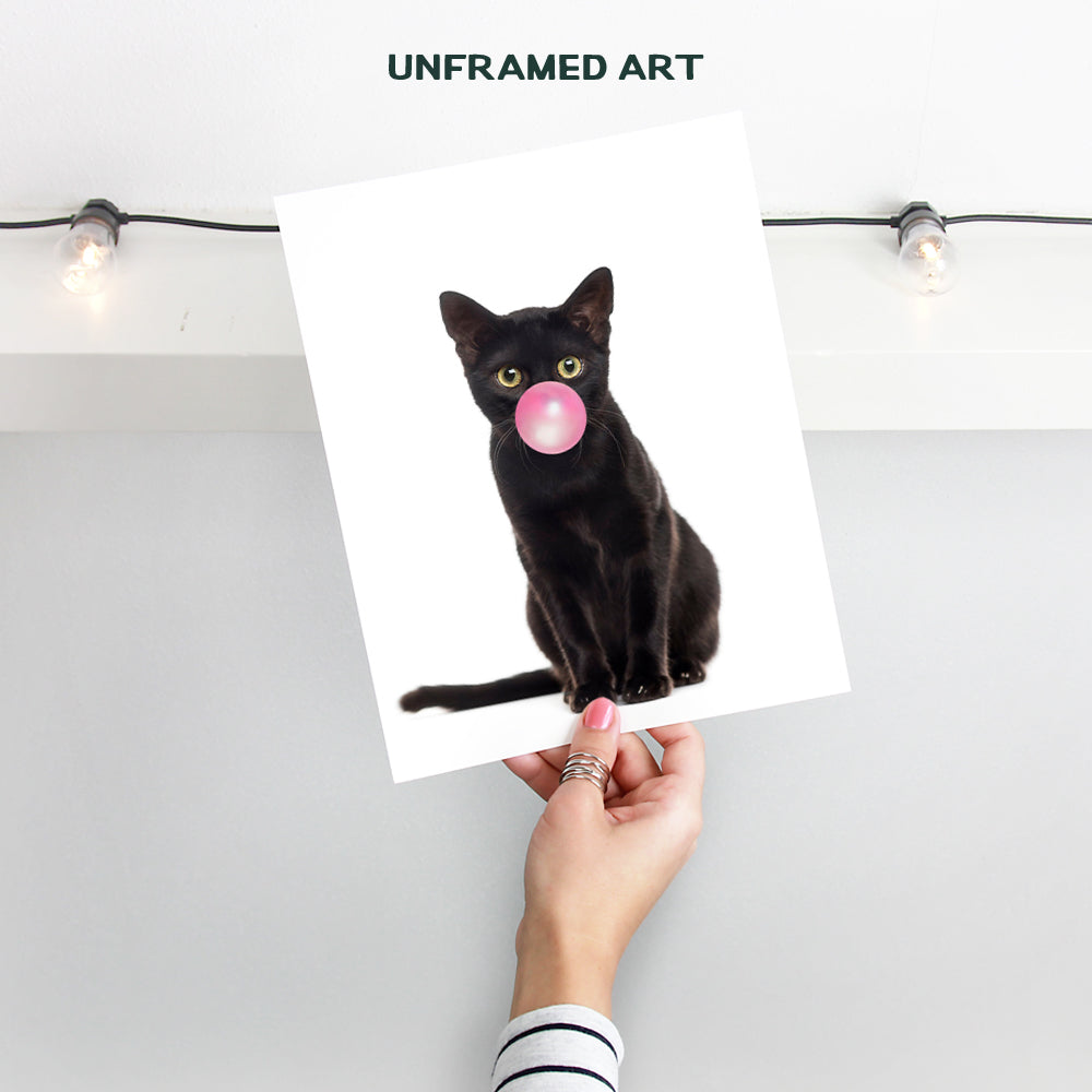 Black Cat Bubblegum - Unframed Wall Art Print - Makes a Great Gift - Modern Chic Home Decor - Ready to Frame (8x10) Photo