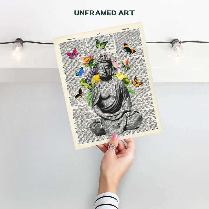 Butterfly Buddha Dictionary Wall Art Print - 8x10 Photo, Home Decor, Meditation Room or Yoga Studio Decoration - Unique Zen Gift - Unframed Poster Picture