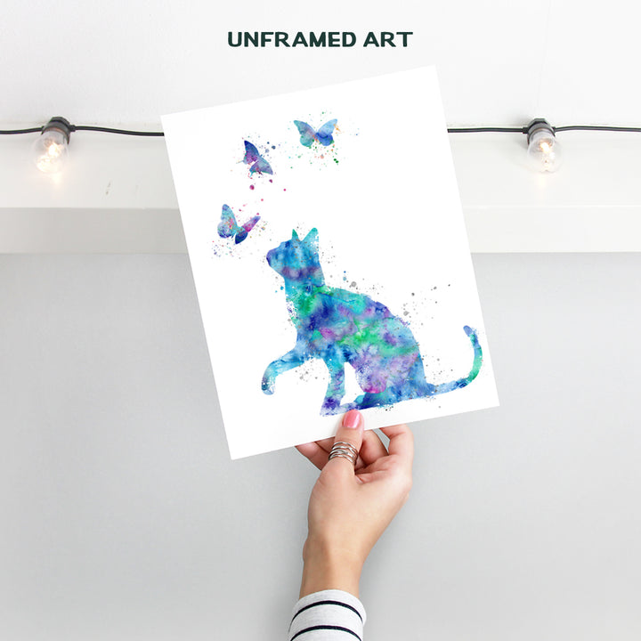 Watercolor Cat Wall Art Poster Print - Modern Home or Apartment Decor and Room Decorations for Bedroom, Girls, Baby, Kids Room or Nursery - Great Gift for Kitty Lovers - 8x10 Unframed Photo