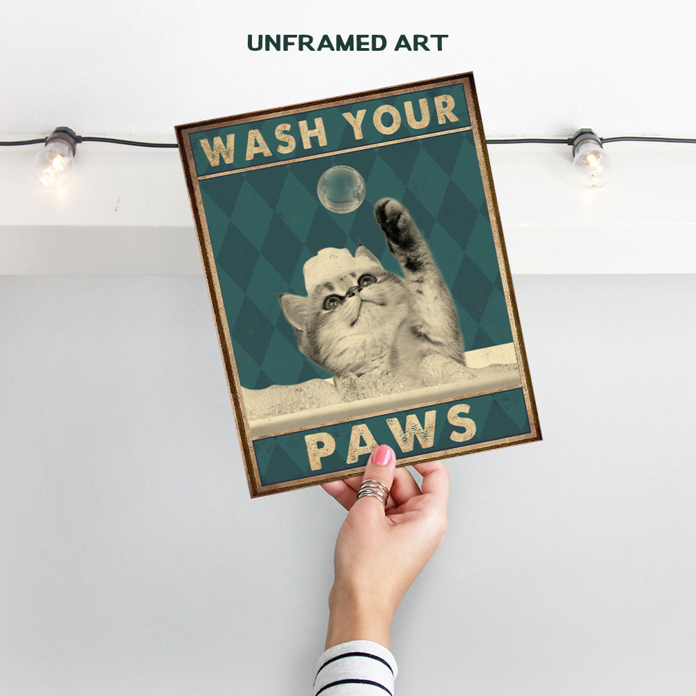 Cute Cat Bathroom Decor for Women, Kids - Wash Your Paws - Unique Bath Wall Decor - Modern Bathroom Wall Art - Guest Bathroom Accessories - Powder Room Posters - Wash Your Hands Sign - Butt Napkins