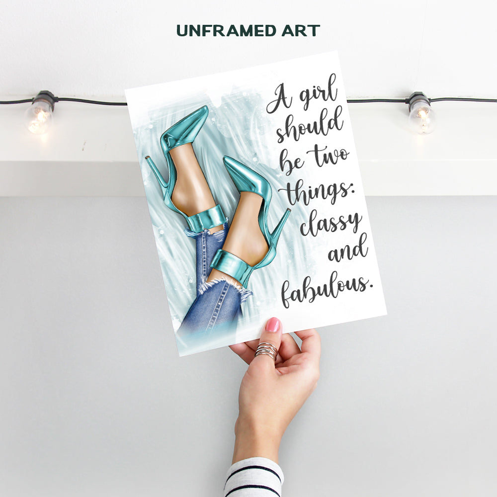 Inspirational Quotes for Women - Glam Wall Decor - Light Blue Decor - High Fashion design Wall Art - Couture Luxury Gift for Designer Shoes Fan - Home decoration for Girls Bedroom, Teens Room