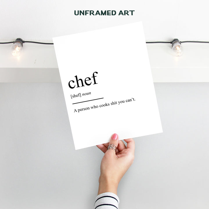 Chef Definition Typography Wall Art Print - Funny Home Decor for Kitchens - A Perfect Gift for Mothers Day, Moms, Cooks and Chefs - 8x10 Photo - Unframed