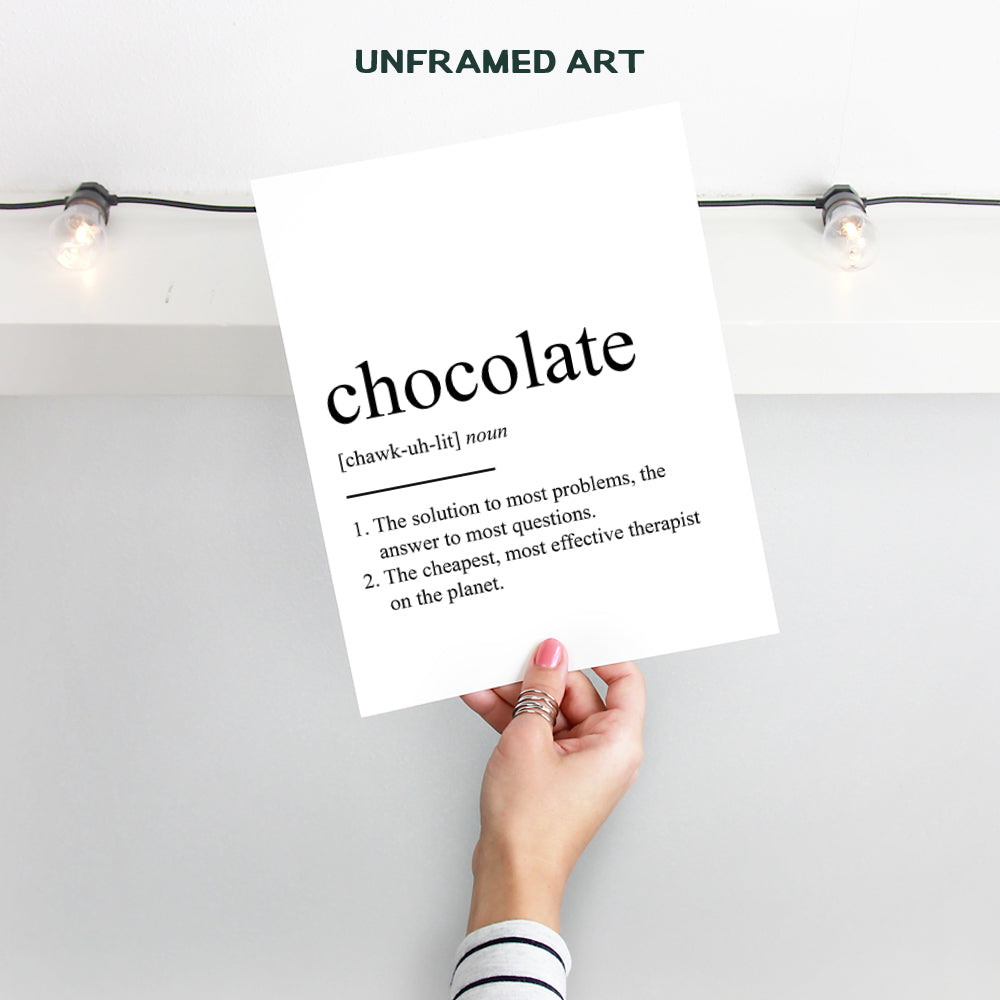 Chocolate Definition - Unframed Wall Art Print Typography - Makes a Great Gift for Kitchens, Dining Room - Funny, Humorous Home Decor - Ready to Frame (8x10) Photo