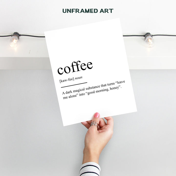 Coffee Typography Art Print - Funny Wall Art Poster - Chic Modern Home Decor for Kitchen, Office - Great Gift for Java and Espresso Lovers - 8x10 Photo- Unframed