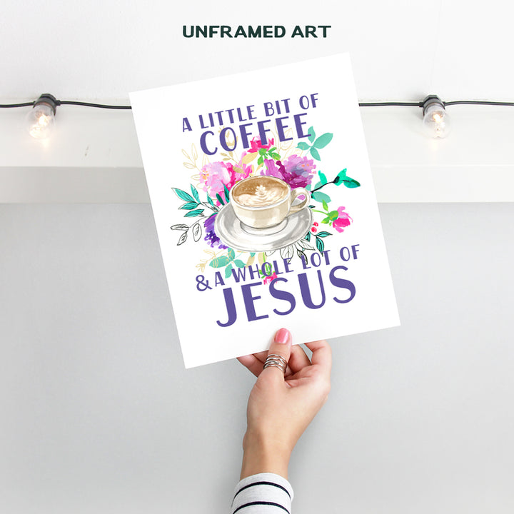 Coffee and Jesus Kitchen, Dining Room Decor - Religious Scripture Wall Decor - Bible Verse Wall Art - Christian Gift for Women - Church Decoration Poster Sign -8x10 Boho Floral Home Decor Picture