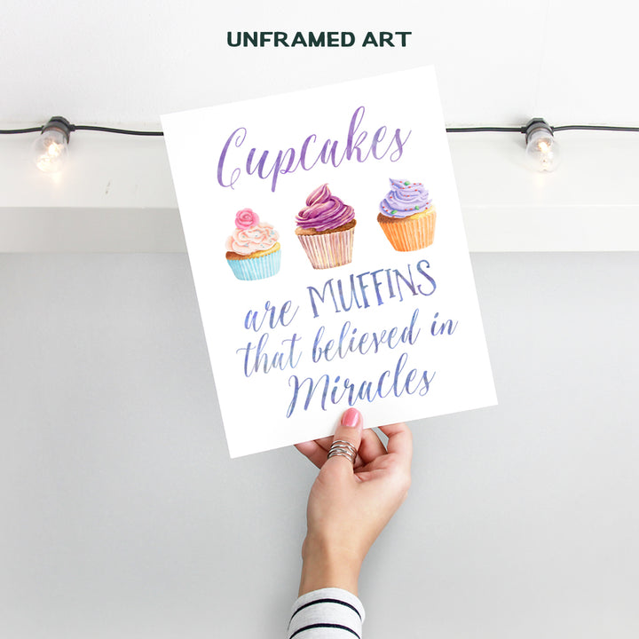 Cupcake Quotes - Kitchen Wall Decor - Dining Room Decor - Cafe Wall Art - Cute Funny Positive Quotes Wall Decor - For Women, Girls Room, Kids Bedroom or Inspirational Gift - 8x10 Home Decoration