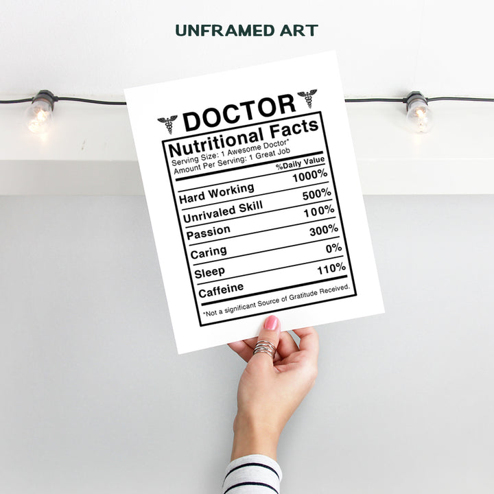 Doctor Nutritional Facts Wall Art - Funny 8x10 Room Decor, Home Decoration for Medical Clinic or Office - Unique Gift for Dr, Physician, Med Student - Unframed Poster Picture Sign Print