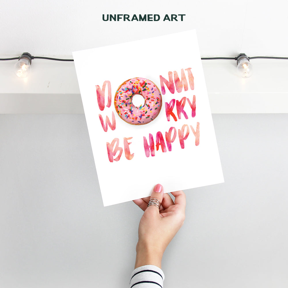 Donut Wall Decor - Funny Kitchen, Dining Room, Cafe Decor - Cute Donut Worry Wall Art for Coffee Bar, Restaurant - Unique Housewarming Gift - Inspirational Quote Poster Picture Print